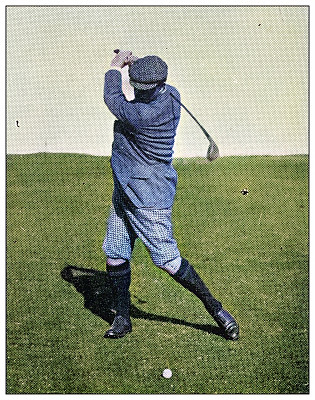 19世纪运动、运动员和休闲活动的古董彩色照片:打高尔夫球