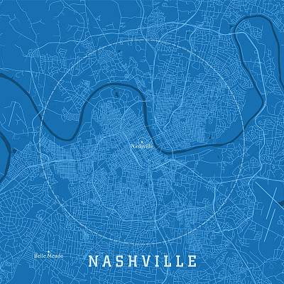 纳什维尔TN城市矢量道路地图蓝色文本