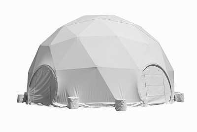 空间基础结构，白色背景上白色圆形塑料帐篷