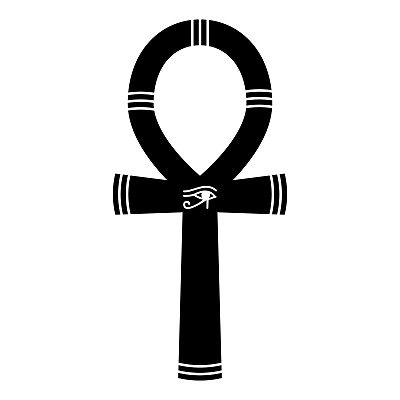 埃及古埃及十字架图标。黑色神秘符号不朽，眼睛荷鲁斯在中心。