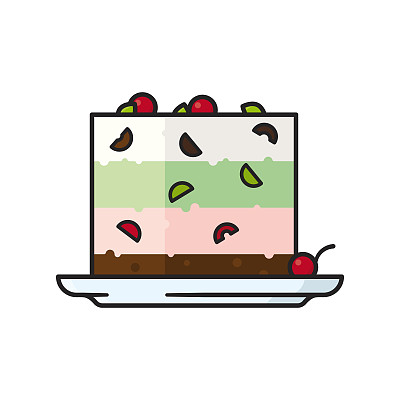 意大利冰淇淋蛋糕甜点孤立矢量插图
