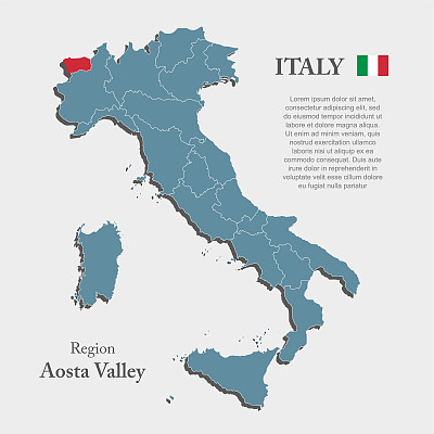 矢量划分地图国家意大利，奥斯塔山谷