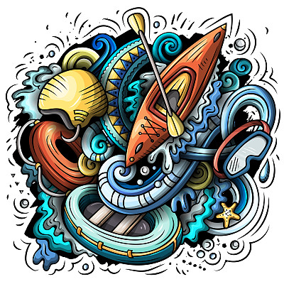 夏季体育卡通涂鸦插画.有趣的艺术设计.