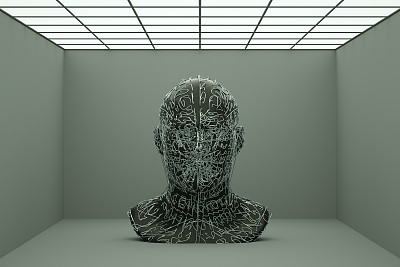 3D有线形状电子人头，人工智能概念