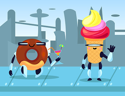 穿着cybersuits的甜甜圈和冰淇淋角色