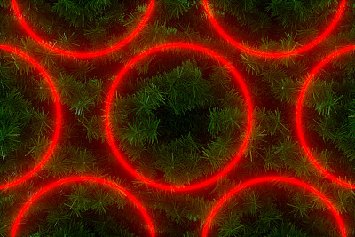 霓虹灯空框架与圣诞树，新年背景