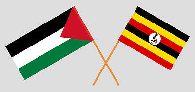 巴勒斯坦和乌干达的交叉旗帜。官方色彩。正确的比例