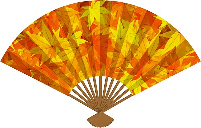 插图的风扇与秋天的叶子图案