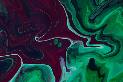 美丽的液体质地的指甲油。绿色和紫色。彩色背景与复制空间。流体艺术，倾注绘画技巧。和数字装饰一样好。