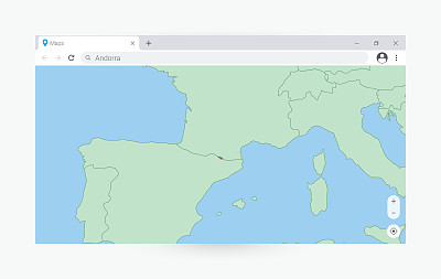 浏览器窗口与安道尔地图，搜索安道尔在互联网。