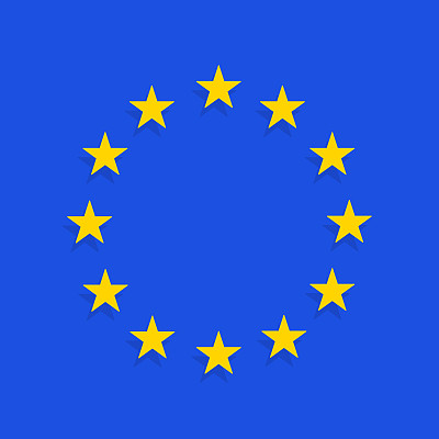 欧洲联盟病媒旗。蓝色背景和黄色星星。欧洲联盟的明星。欧洲联盟病媒背景。