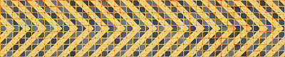 由各种各样的未来主义立方体组成的大型结构的正面视图，形成了黄色的人字形图案。Tile able超宽水平构图。