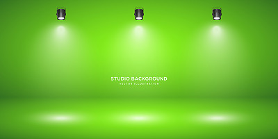 空的绿色工作室抽象背景与聚光灯效果。产品展示背景。色度键合成。舞台灯光。矢量图