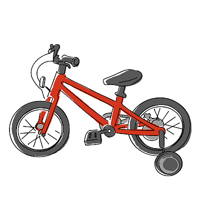 矢量插图的自行车和儿童自行车与训练车轮红色
