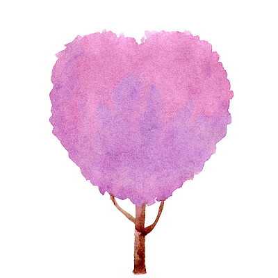 可爱的心形树水彩，紫粉色的心形树灌木，心形树手绘