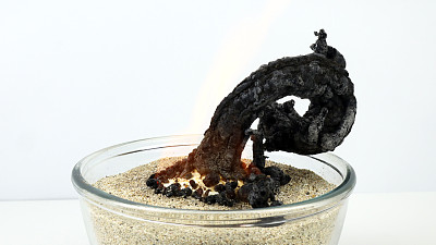 经典的燃烧糖和小苏打的实验导致了糖的碳酸化，也被称为“黑糖蛇实验”。孩子们可以在厨房里做一个简单的实验。