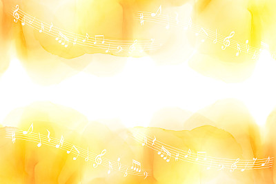 音乐音符和黄色和橙色图像背景(水彩触觉)