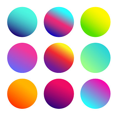 圆角渐变球体按钮多种颜色的渐变和彩色软圆按钮或鲜艳的颜色球体