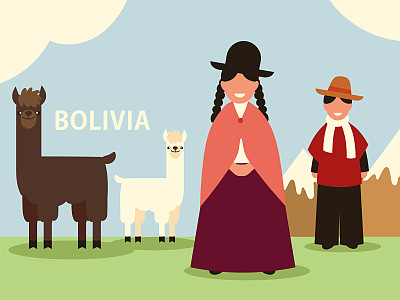 玻利维亚夫妇和美洲驼