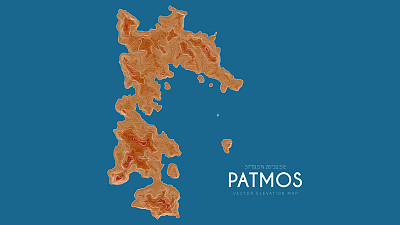 希腊帕特莫斯地形图。矢量详细高程地图的岛屿。地理优美的景观轮廓海报。