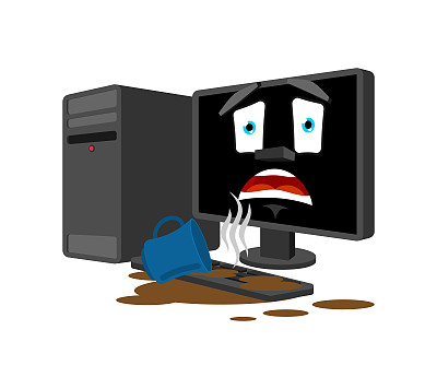 咖啡洒了电脑。把茶洒在键盘上了。被宠坏的电脑
