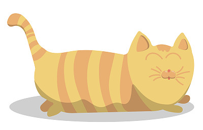 肥姜猫正躺在床上晒太阳。度假的虎斑姜猫。儿童矢量图