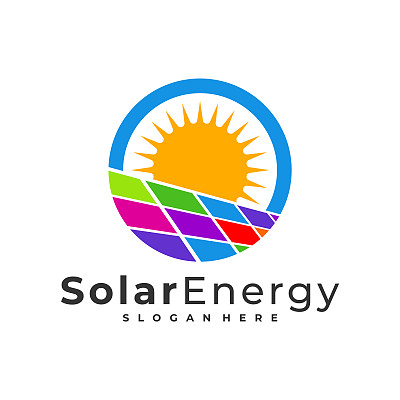 彩色太阳能标志矢量模板，创意太阳能电池板能源标志设计理念