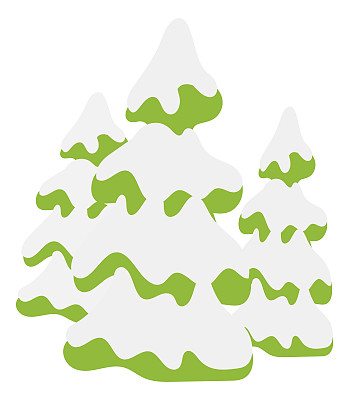 松树。雪覆盖着绿色的冷杉。冬天针叶树森林