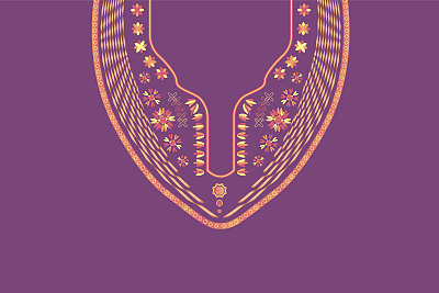紫色花朵和几何卡夫卡领口的布料图案