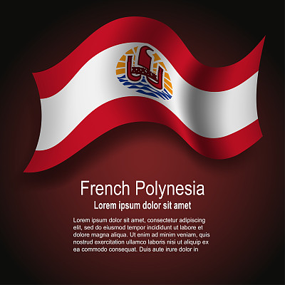 法属波利尼西亚的旗帜在黑色背景上飘扬