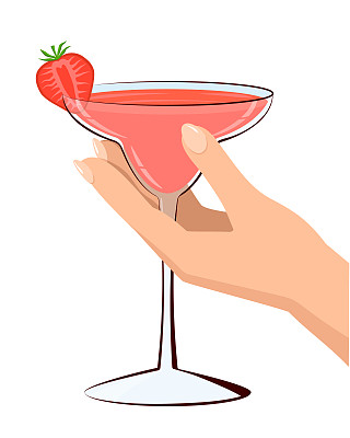 女人手里拿着一杯草莓代克利酒。