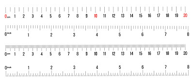 标尺20厘米，8英寸。长度测量比例表。矢量插图统治者