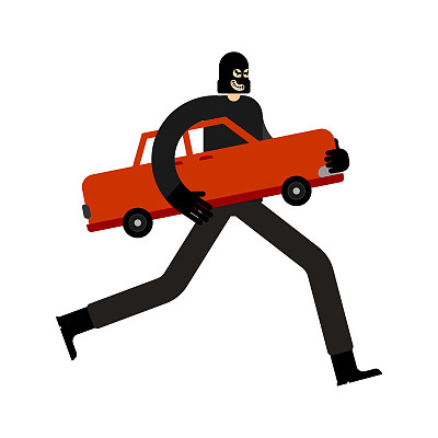 贼偷了车。罪犯偷了汽车。偷车贼矢量插图