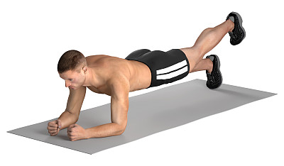 插图3D一个健康的人，做平板支撑腿锻炼。