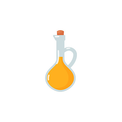 特级初榨橄榄油玻璃瓶。将植物油装在玻璃罐或小罐中，塞紧。卡通矢量插图。