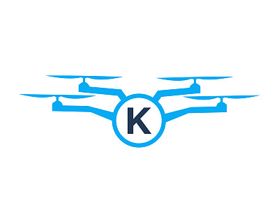字母K概念上的无人机标志设计。摄影无人机矢量模板