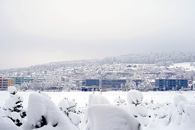 冬天被雪覆盖的乌尔多夫村全景。