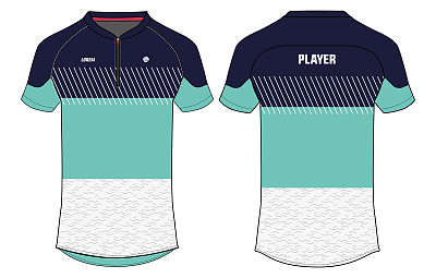 运动马球领t恤运动衫设计平面素描插图，抽象印刷板球运动衫概念与正面和背面为足球，足球，网球和羽毛球制服