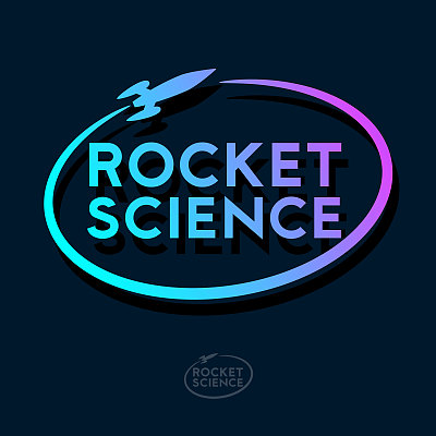 火箭科学图标。火箭会徽。轨道内的火箭和字母。