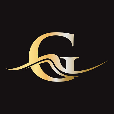 第一个字母G标志商业排版矢量模板。现代G标志字母设计。G字母组合符号
