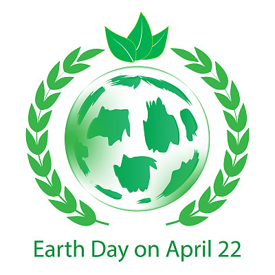地球日国际4月22日与绿色树叶概念和白色背景向量上的文字地球仪