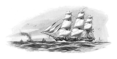普鲁士帆船轻巡洋舰亚马逊-古董雕刻插图