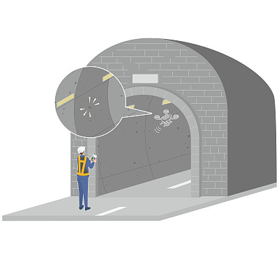 一名男子正在用无人机检查隧道内的安全状况