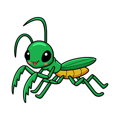 Cute little mantis cartoon character