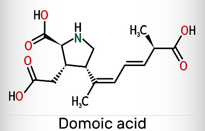 软骨藻酸，DA神经毒素分子。它类似于红藻酸，由双原子藻伪藻产生。骨化学公式。