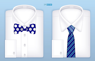 一套现实的白衬衫与领带孤立或正式穿办公室的员工或经典的白衬衫领带的男人。每股收益向量