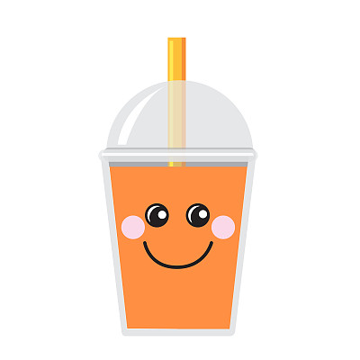 Happy Emoji Kawaii face on Bubble or Boba Tea mango Flavor Full color Icon on white background