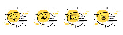 信息图表设置图标。从云存储上传下载，seo，速度测试。网络的概念。信息图表时间表与图标和4个步骤。矢量线图标的业务和广告