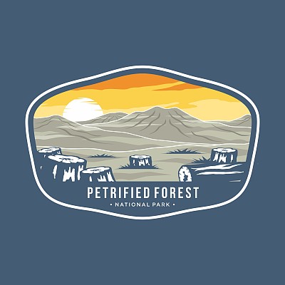 在亚利桑那州纳瓦霍和阿帕奇县石化森林国家公园的盾形纹章上的补丁图标的插图
