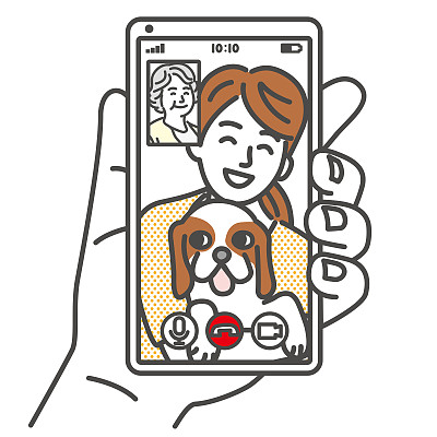 女儿、狗和母亲视频通话的插图